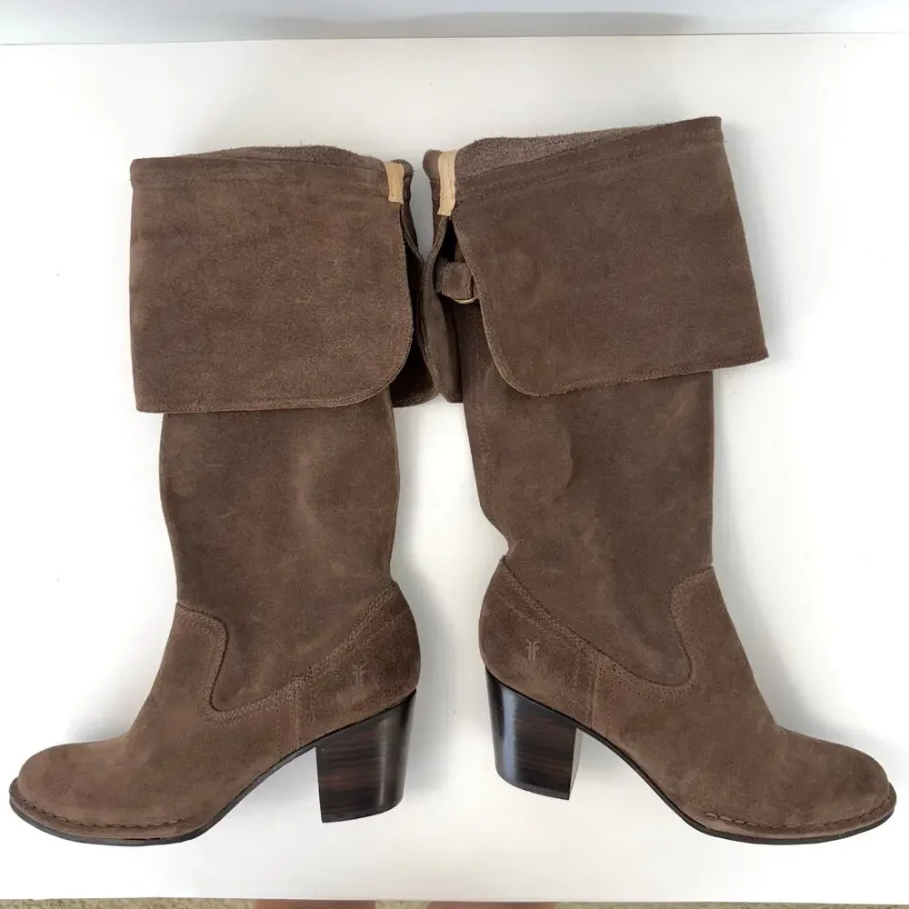 FRYE Lucinda Slouch Pull-On Over the Knee Suede Unlined Boots Dark Brown 8M